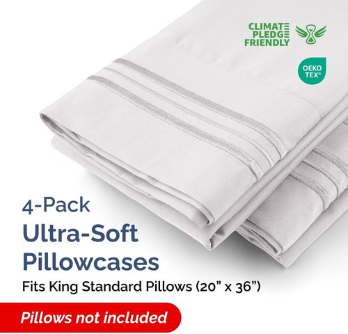 King Standard Pillow Cases by King - Soft Hotel Quality Covers | Comfy Bedding for All Ages - 4 Piece Set in French Grey