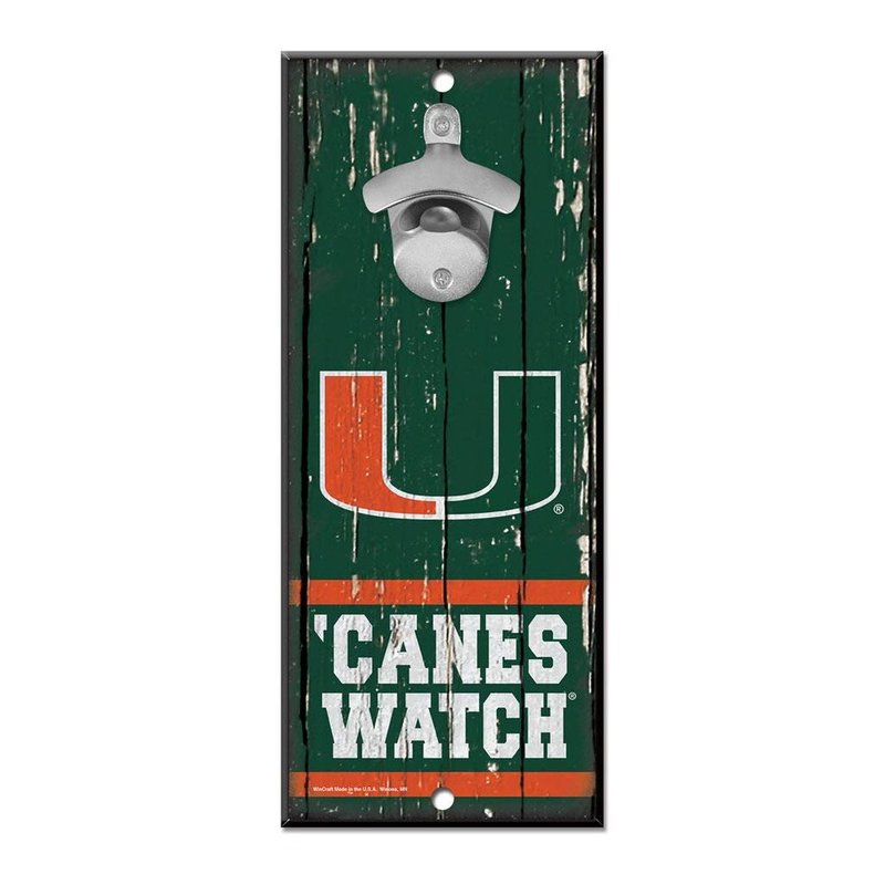 WinCraft NCAA Miami Hurricanes 5x11 Wood Sign Bottle Opener, Team Colors, 5"x11"