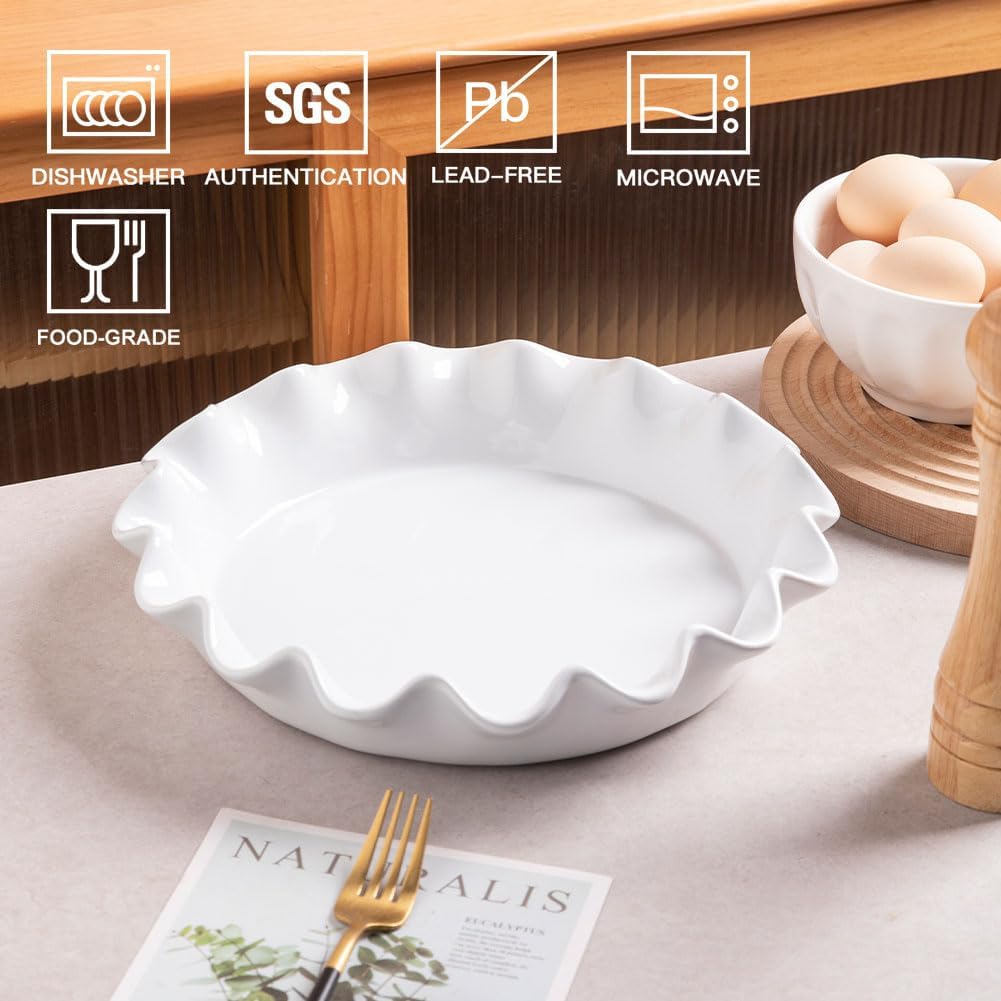 Sweejar Ceramic Pie Pan - 11.5 Inches Deep Fluted Porcelain Dish | Non-Stick Design for Perfect Baking