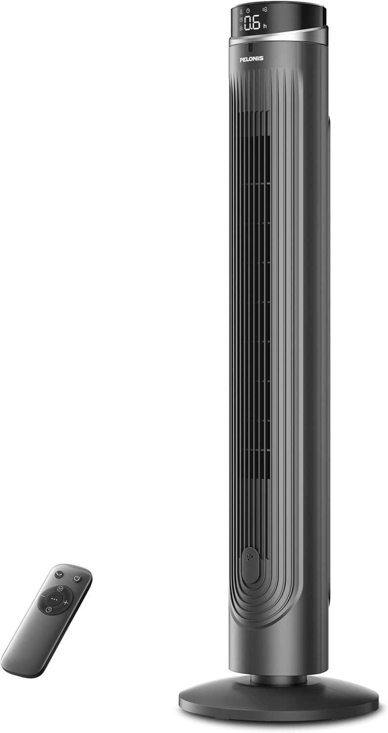 Pelonis 42-Inch Tower Fan - Quiet 90° Oscillation, 5 Speeds, Remote Control & 12H Timer | Ideal for Bedrooms