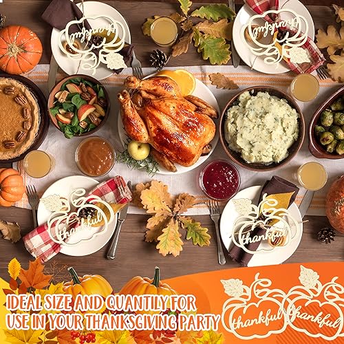 Sophena 12 Pack Large Thanksgiving Pumpkin Wood Place Card Decor - Grateful Fall Autumn Table Settings