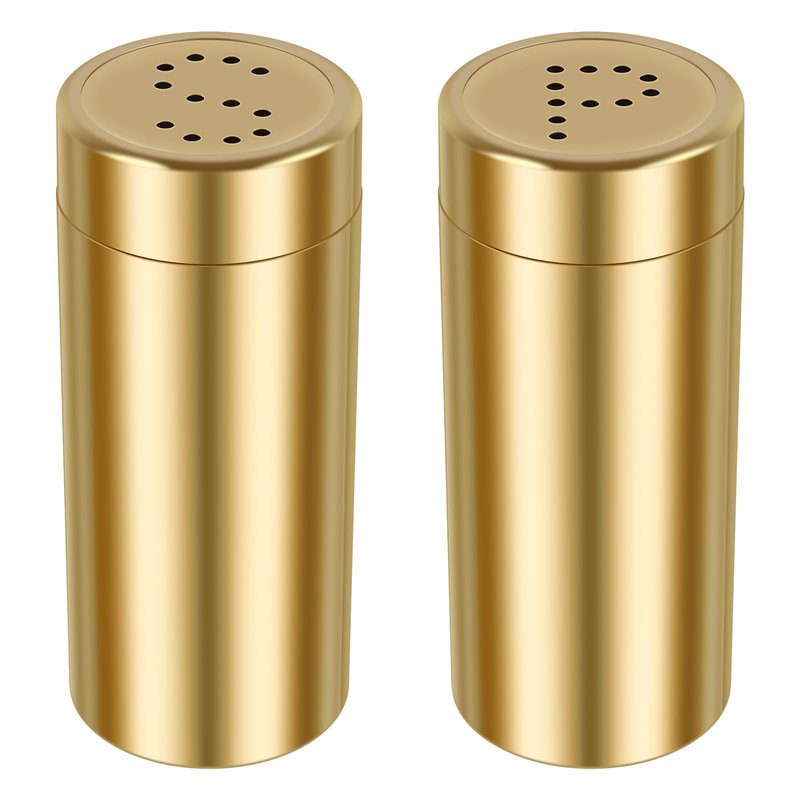 Stainless Steel Spice Shaker Jars 2Pcs Salt and Pepper Shakers Set Practical Salt Pepper Shaker for Home Barbecue Cooking (Gold)