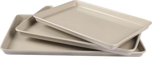 Martha Stewart Gallen 3-Piece Cookie Sheet Set - Nonstick Ceramic Baking Pans, Oven Safe to 450°F, Taupe