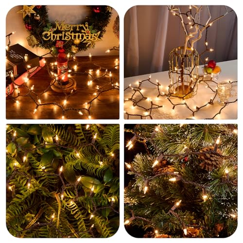 Chatool 100 Count Warm Brown Christmas Lights on Brown Wire, 21ft - Connectable