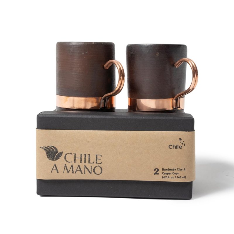 CHILE A MANO, Handcrafted Clay and Copper Espresso Cups Set (2 Pack), Elegant Design, Perfect for Coffee, Espresso, Latte, Tea