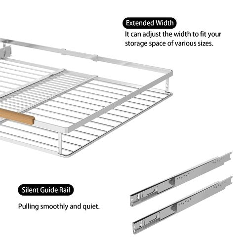 Pull Out Cabinet Organizers,Expandable Cabinet Wire Shelf,Slide Out Kitchen Drawers,D:17” x W:16”-26”,2 Packs of Stainless Steel Gliding Cupboard Shelves for Home Kitchen Pantry Cupboard Pots Pans