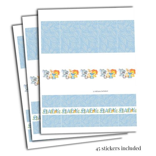 Amanda Creation Watercolor Jungle Animals Boy Baby Sprinkle Baby Shower Mini Chocolate Candy Bar Sticker Wrappers, 45 1.4" x 2.6" Wrap Around Labels, Great for Party Favors