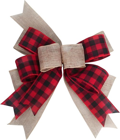 CREATCABIN Christmas Plaid Bow - 9.8 x 8.5 Inch Burlap Xmas Bowknot for Wreaths & Holiday Decor
