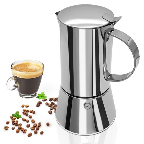 Uncoated 2 Cup Moka Pot 304 Thickened Stainless Steel Coffee Maker Stovetop Espresso Coffeemaker Italian Classic Style Brewing Greca Cafe Mocha Machine for Cafeteras Camping Travel Home 100ml 3.3oz