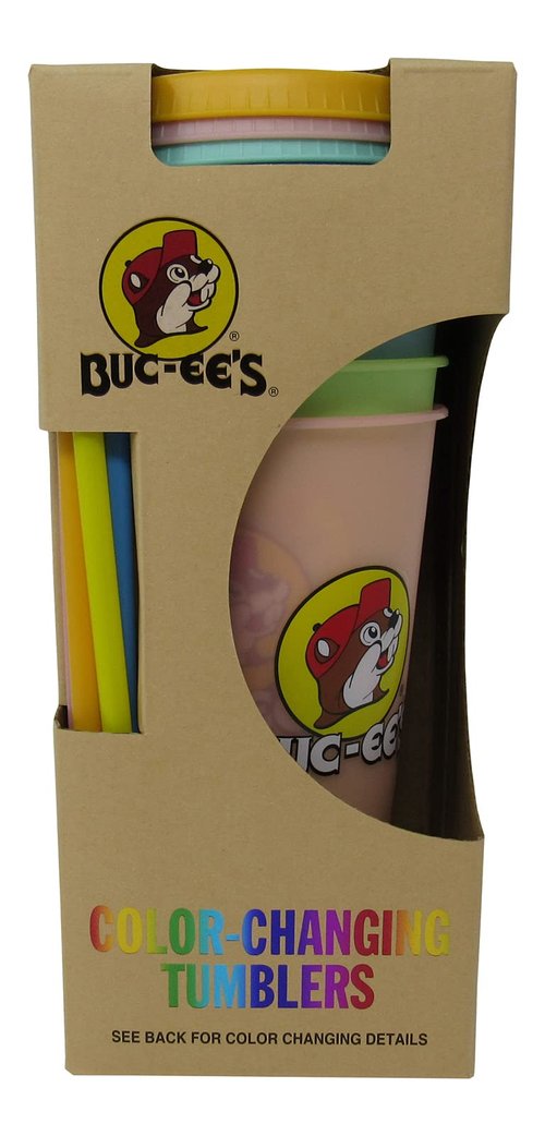 Buc-ee's Color Changing Tumblers, 5 Different Tumblers with Lids and Straws, Holds 25 Ounces Each