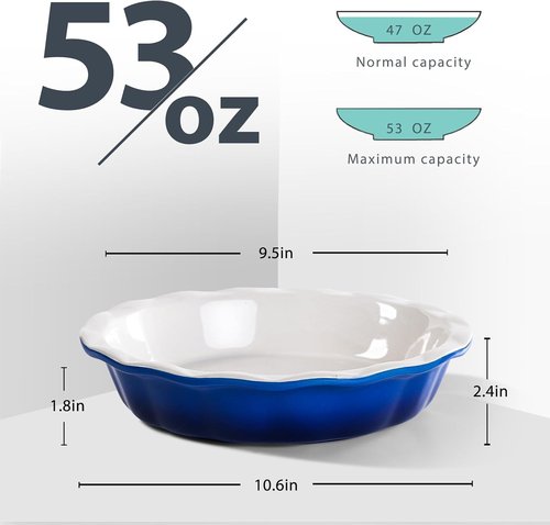 Lareina Ceramic Pie Pans - Non-Stick Deep Dish Set of 2, 9 Inch, Blue | Oven & Dishwasher Safe