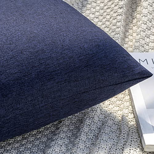 MIULEE Waterproof Outdoor Throw Pillow Covers 18x18 Navy Faux Linen, Set of 2