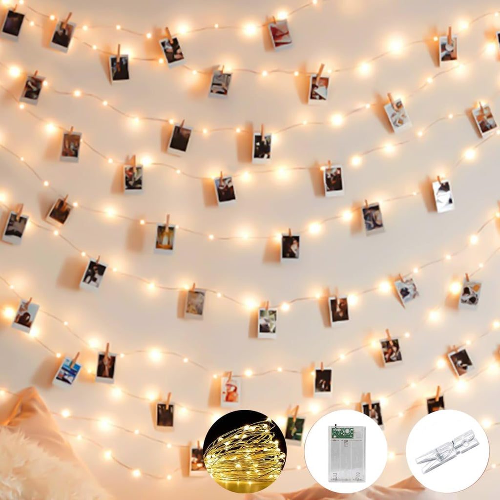 Photo Clip String Light - 100 LED Fairy Lights with 50 Clear Clips | 32.8Ft for Dorm & Wedding Décor