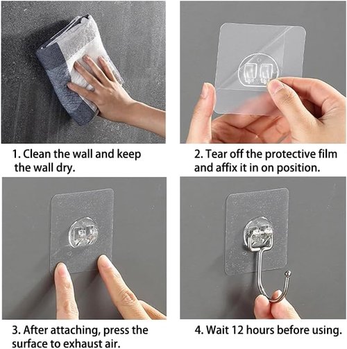 Kimono Heavy-Duty Adhesive Hooks - Transparent Waterproof Wall Hooks for Keys & Towels | 8-Pack