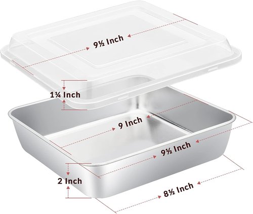 E-far 9-Inch Square Cake Pan Set - Non-Toxic Stainless Steel Bakeware with Lids | Easy Clean & Dishwasher Safe - 4 Pieces