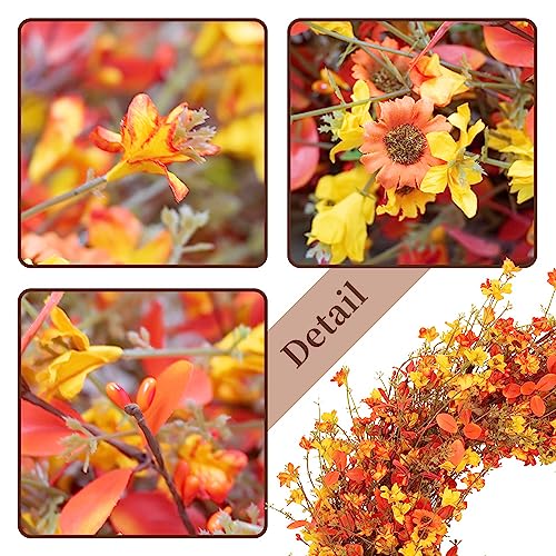 22-Inch Boho Farmhouse Fall Wreath with Wildflowers for Front Door
