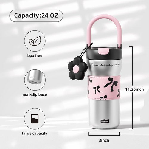 SDGA+ 24 oz Travel Coffee Mug with Lid, Stainless Steel Tumbler, Insulated Portable Water Bottle Fits In Cup Holder Resuable Coffee Cup for Women, Sliver