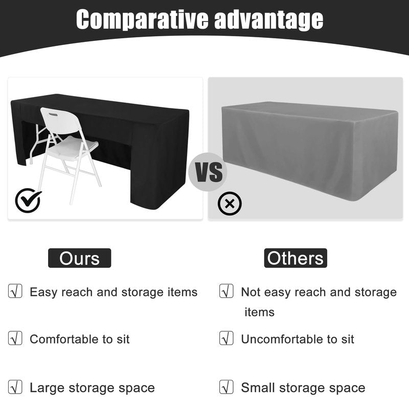 2 Pack Open Back Fitted Rectangle Tablecloths 96 x 30 Inch, Black Table Clothes for 8 Foot Tables, Washable Polyester Fitted Table Cover for Parties, Wedding, Banquet, Trade Show (Black, 8FT)