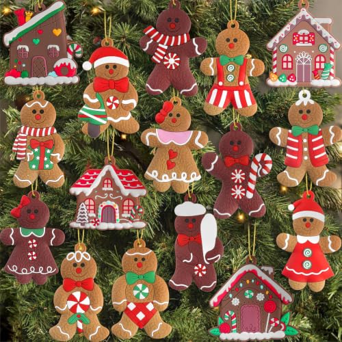 16-Piece Gingerbread Man & House Christmas Tree Ornaments - 3 Inch