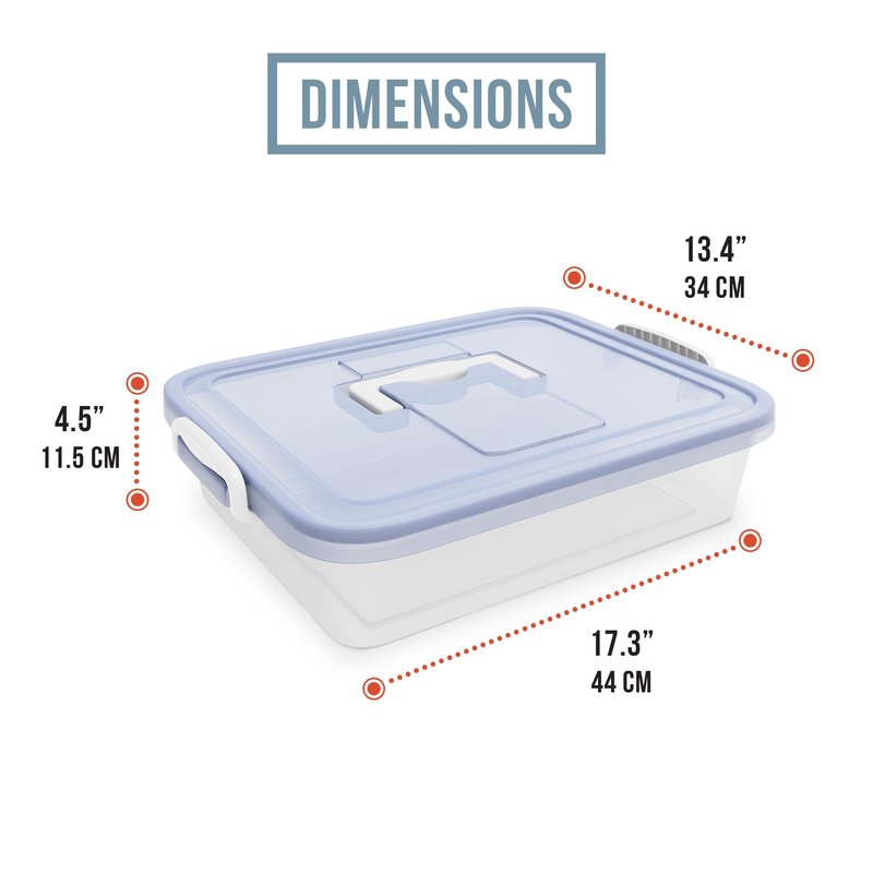 Chef Pomodoro Large Pizza Dough Proofing Box with 2 Trays and 2 Lids, 17.3 x 13.4, Pizza Dough Container with Lid Fits 6-8 Dough Balls, Pizza Dough Tray With Convenient Carry Handle (Blue)