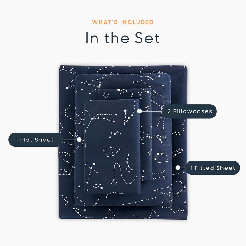 Wake In Cloud - Constellation Bed Sheets, 4-Piece Sheet Set, Celestial Space Witchy Star Galaxy Astrology Bedding, Deep Pocket, Navy Blue, Twin XL Size