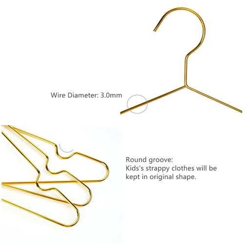 Better to U Gold Kids Hanger 50 Pack, Metal Baby Clothes Hangers, Children Infant Coat Suit Shirt Hangers, Space Saving Slim Wire for Camisole Dress