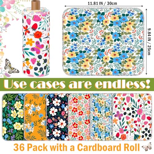 30 Pcs Reusable Paper Towels, Washable Cotton Flannel Kitchen Cloths, Floral