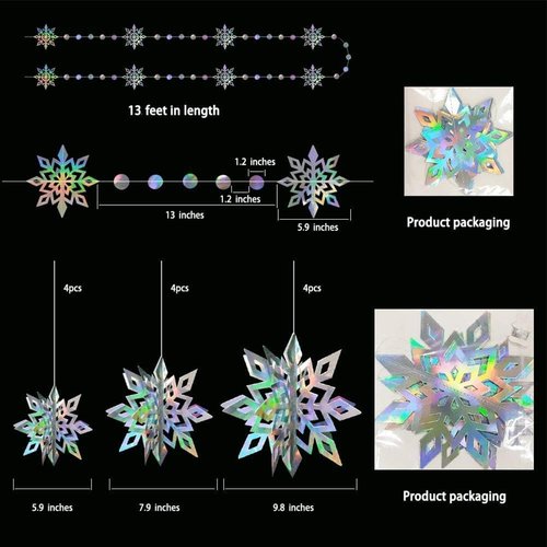 Cheerland Iridescent Snowflake Garland - Holographic 3D Streamers for Winter Wonderland Decor