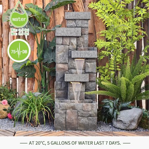 44.5-Inch 4-Tier Modern Floor Standing Water Fountain with LED Lights