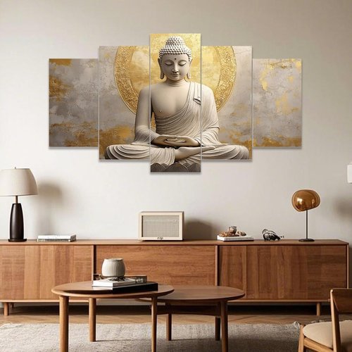 CCWACPP 5 Piece Buddha Canvas Wall Art Buddha Statue Painting Prints Large Zen Wall Decor for Living Room Bedroom Meditation Yoga Room Home Decor Framed (8"x14"x2 8"x18"x2 8"x22"x1)