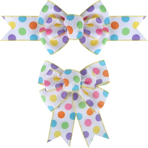 Meseey Burlap Wired Ribbon - Handmade Polka Dot Bows for Wreaths & Gift Wrapping | 2 Pcs Set