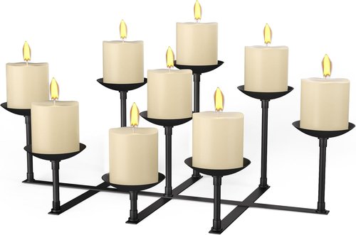 Fireplace Candle Holder - 9 Wax Pillar Plates | Elegant Iron Candelabra for Indoor Decor