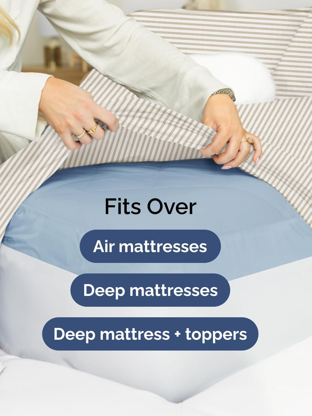 Skiennix Extra Deep Twin XL Sheet Set - 4 Piece Breathable Cooling Bedding - Soft Wrinkle-Free Beige Stripes