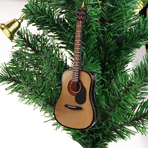 Wooden Miniature Guitar Hanging Ornament - 5.12 Inch Holiday Tree Decor