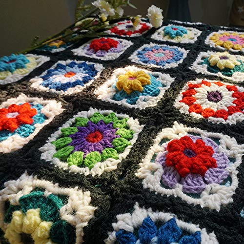 CZQLWW Handmade Crochet Throw Blanket 47x31 in Black – Boho Granny Style