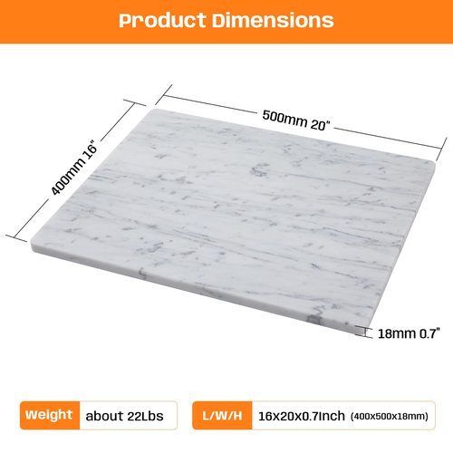 Adolif Carrara White Marble Cutting Board, 16x20 Inch Large Marble Pastry Board With Non-Slip Feets-Wedding Gift, Housewarming Gifts, Pack Of 1 Piece