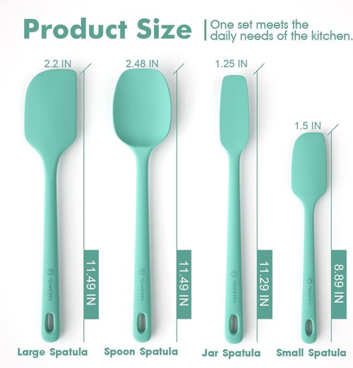 ChefAide Silicone Spatula Set - 4 Pieces, Heat Resistant Rubber with Ergonomic Grip for Nonstick Cookware