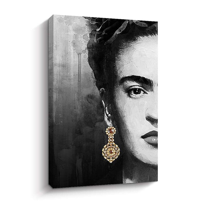 Pigort Frida Kahlo Wall Art Canvas Print Black and White Painting Artwork Wall Decor, Gallery Wrapped, 16"x24", Left