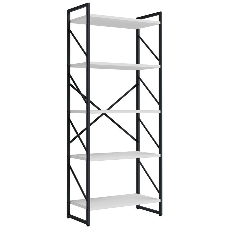 Shintenchi 5 Tiers Bookshelf, Classically Tall Bookcase Shelf,Industrial Book Rack,Modern Book Holder in Bedroom/Living Room/Office, Storage Rack Shelves for Books/Movies,11.8" Dx23.6 Wx62.2 H,White