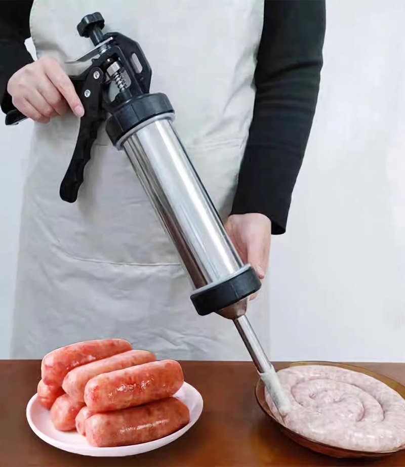 Jerky Gun for Ground Meat, Beef Jerky Making Kit, Stainless Steel Beef Jerky Gun Jerky Marker Sausage Stuffer, 1 LB Professional Jerky Gun Kits with 5 Nozzles, 2 Cleaning Brushes, Jerky Shooter