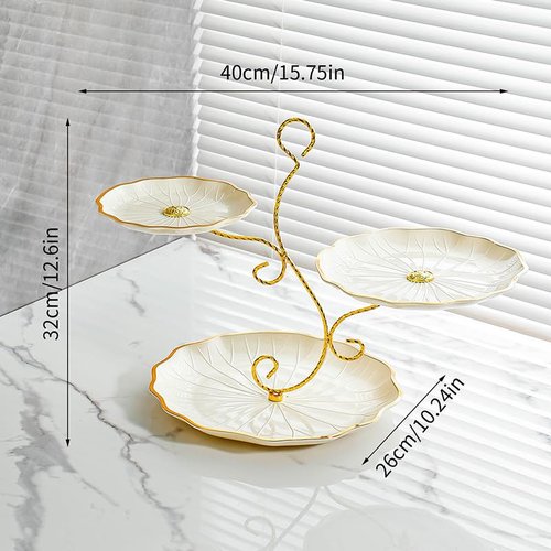Zosebffej 3 - Tier Golden Decorative Fruit Basket Stand - Elegant Kitchen Centerpiece for Desserts & Snacks - Stylish Display Rack for Countertop & Table - Perfect for Parties & Holidays (Ivory)