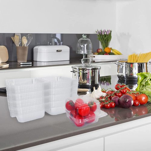 WAQIAGO 200 PCS 5x5 Inch Plastic Clamshell Take Out Tray,Disposable Sturdy Hinged LoafContainers,to go containers 56XU016V07EL04QFI7OP 0