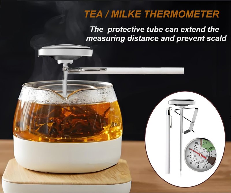 Instant Read Coffee Milk Frothing Thermometer with1.75 inch Dial 5 inch Probe Clip,Best Instant Read Food for The Coffee Drinks,Chocolate Milk Foam