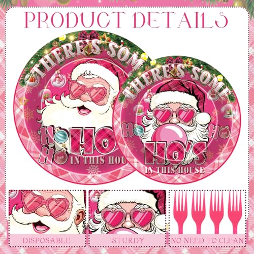 Pink Ho Ho Hos Christmas Party Decorations Set — 96 Pcs Xmas Supplies for Indoor Holiday Celebration