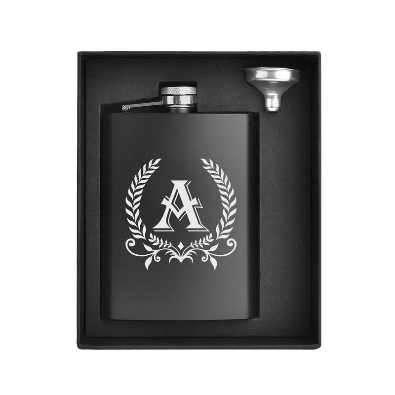 ELEGANTPARK Engraved Groomsman Gifts Set of 8 Groom Best Man Groomsman Flasks Wedding Gifts for Men Bachelor Party Favor Stainless Steel Hip Flask for Liquor with Funnel for Men 8 OZ Black