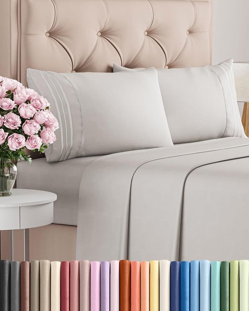 King Size 4 Piece Sheet Set - Comfy Cooling Bed Sheets for Luxury Sleep - Deep Pockets, Soft & Wrinkle-Free - Oeko-Tex Certified, French Grey