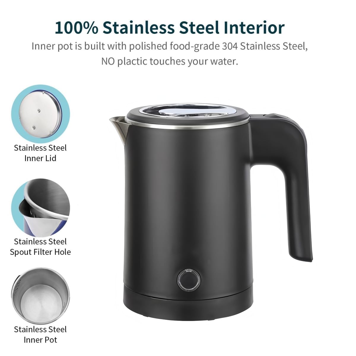 0.6L Small Electric Kettle Stainless Steel, 20oz Portable Travel Electric Tea Kettle, Mini Hot Water Boiler Heater for Business Trip, Camping, Travel, Office (Black)