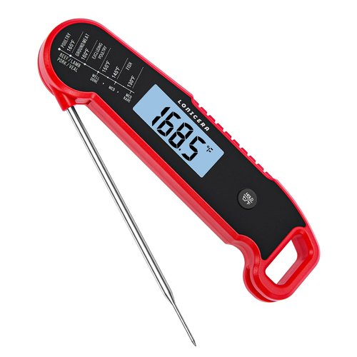 Lonicera Digital Meat Thermometer - Instant Read in 1 Sec, ±0.9℉ Accuracy | Waterproof, Auto-Rotating Display (Red)