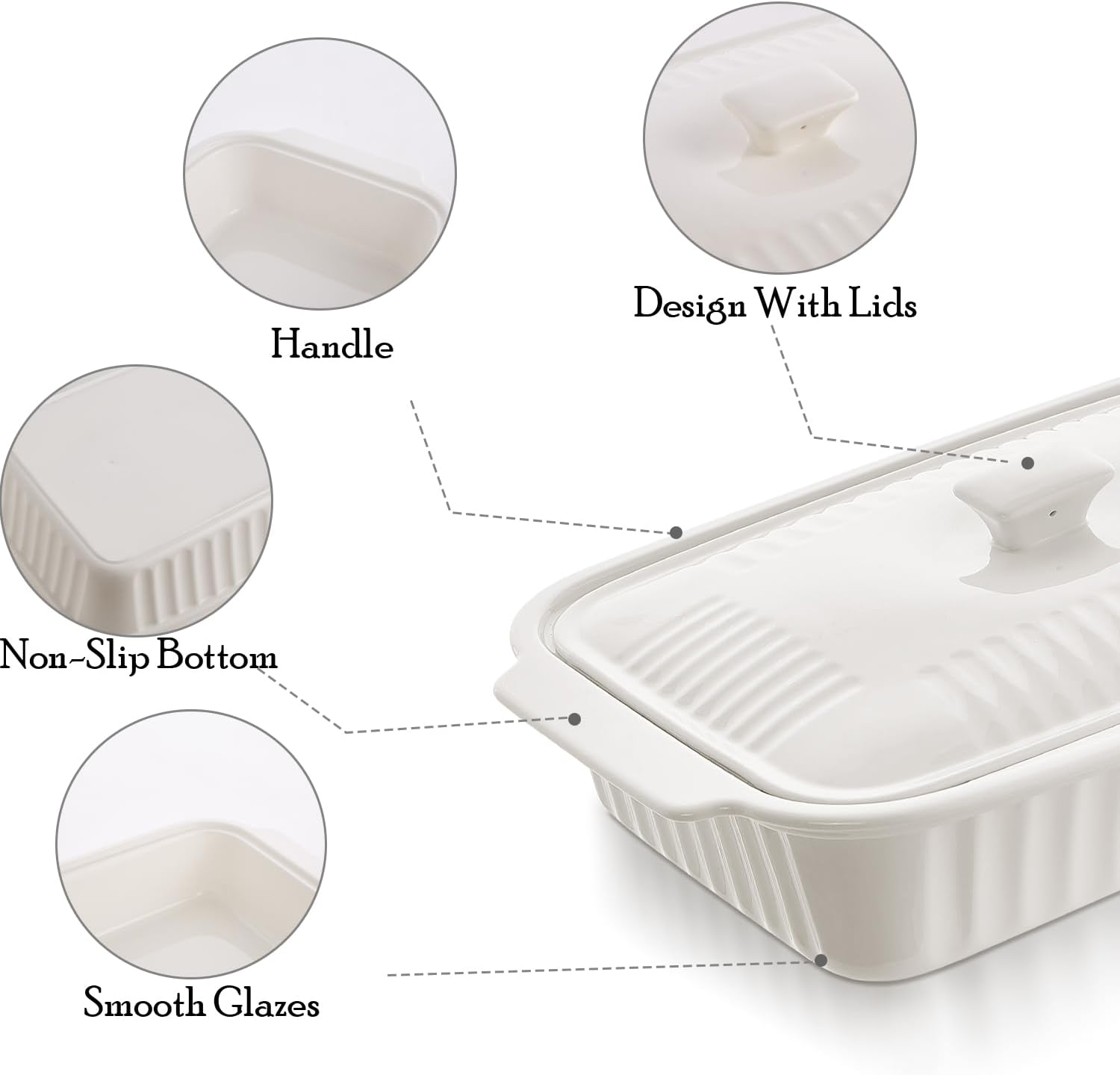 Regine Switzerland Large Baking Dish - 5.5 Quart Ceramic Lasagna Pan with Lid | Dishwasher & Microwave Safe, White