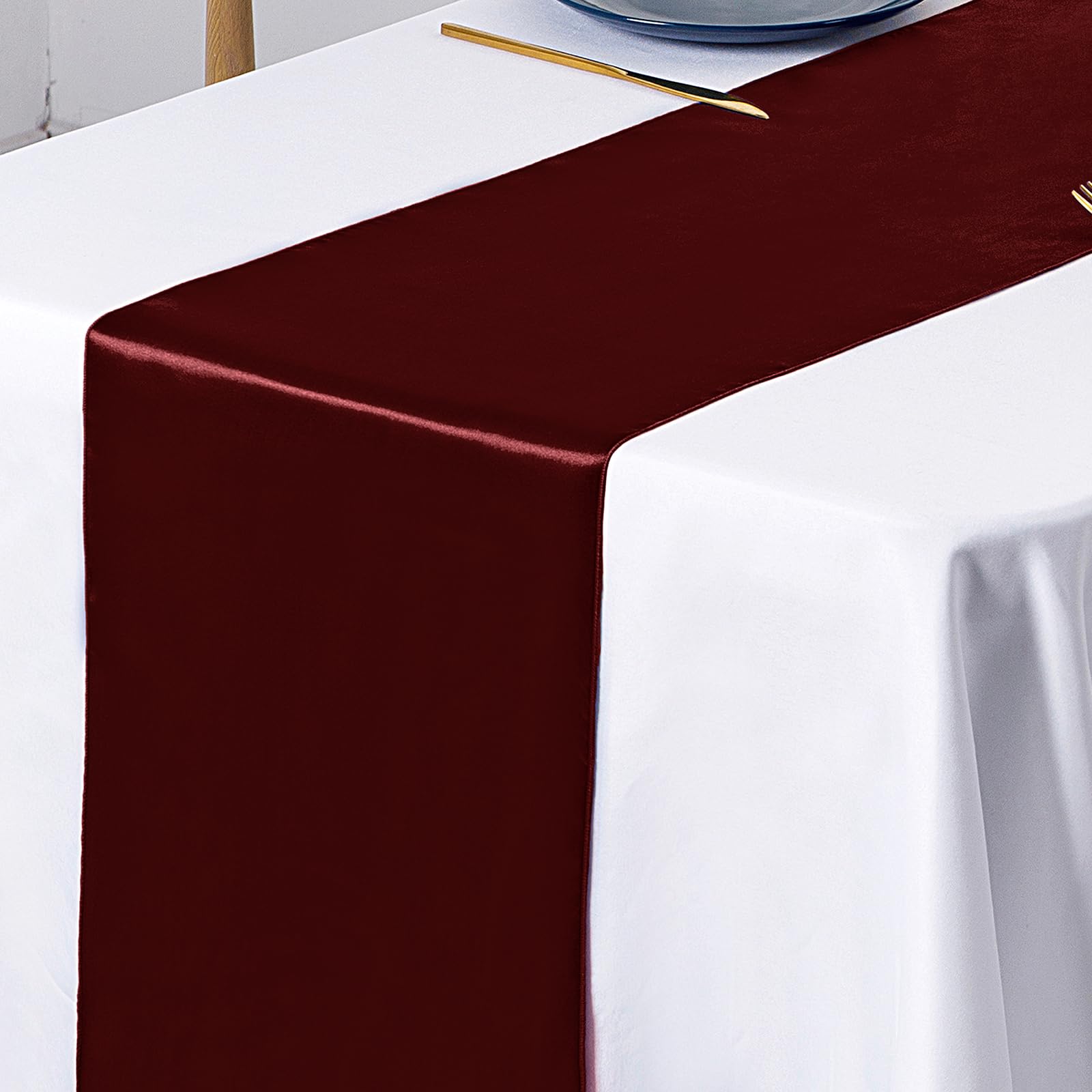 SiinvdaBZX 12 Pcs Burgundy Satin Table Runner 12 x 108 inches Long, Bright Smooth Satin Wedding Table Runner Decorations for Birthday Parties, Buffet, Banquets, Graduations, Engagements